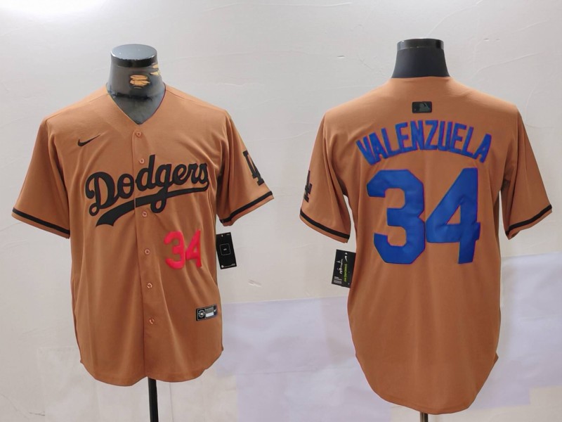 Men Los Angeles Dodgers #34 Valenzuela army green joint name 2024 Nike MLB Jersey style 4->los angeles dodgers->MLB Jersey